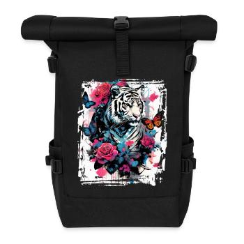 Majestic tiger with butterflies and roses - Roll Top Backpack - black - Front