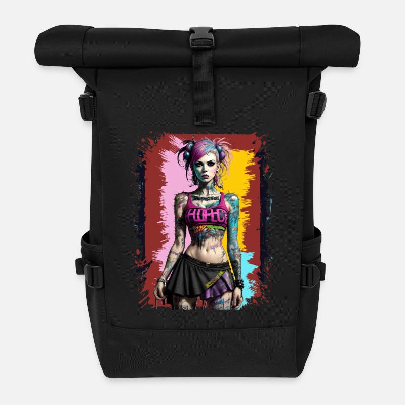 Hübsches Punk-Mädchen - Rolltop Rucksack - Schwarz
