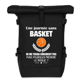 Une journée sans basket, basketteur, noël - Sac à dos roll top - noir - Devant