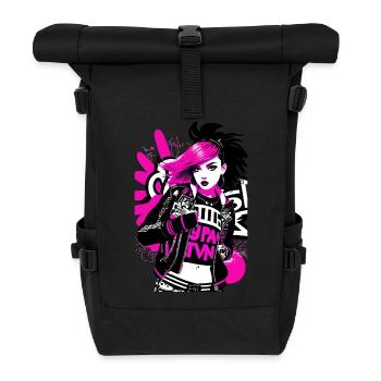 Urban Punk Street Art mit neonpinken Akzenten - Rolltop Rucksack - Schwarz - Vorne