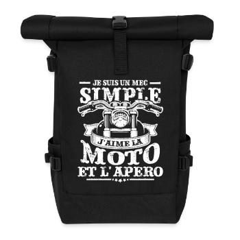 Je Suis Un Mec Simple J'aime La Moto Et L'apero - Sac à dos roll top - noir - Devant