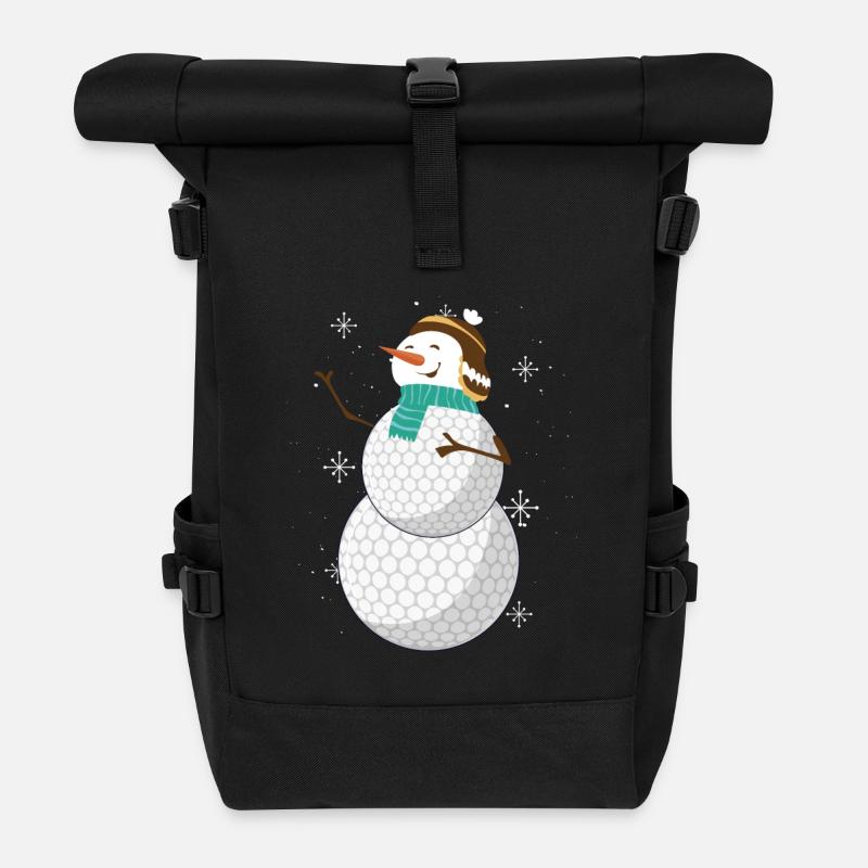 Fröhlicher Schneemann Aus Golfbällen - Rolltop Rucksack - Schwarz