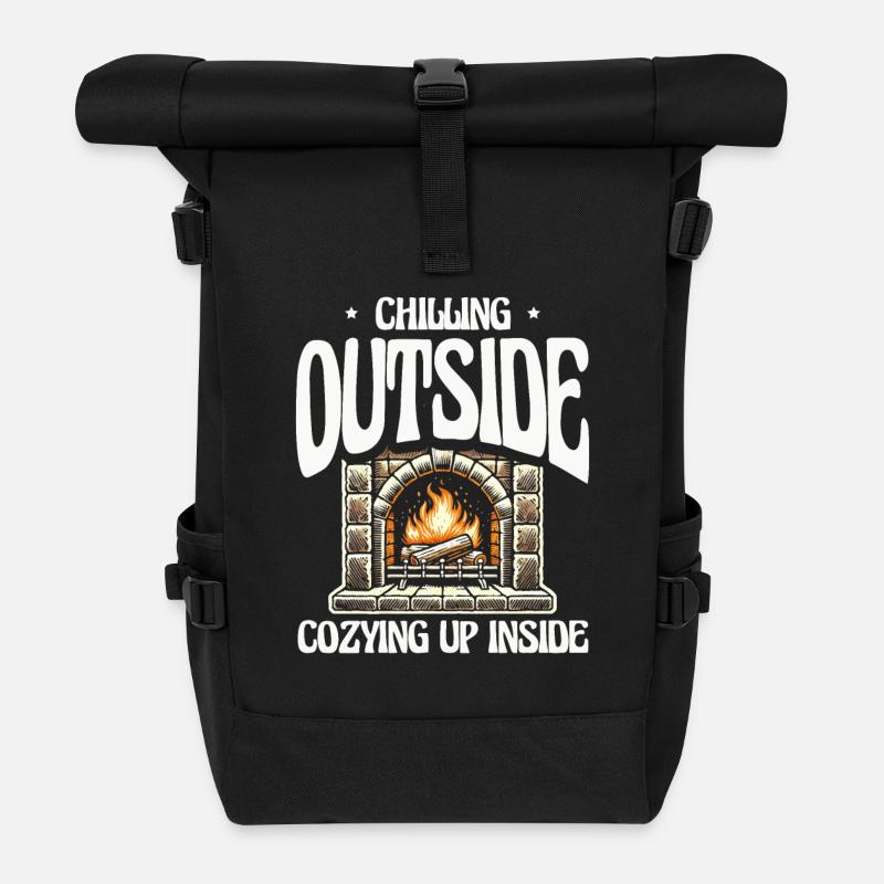 Draußen chillen, drinnen gemütlich, winterlich - Rolltop Rucksack - Schwarz
