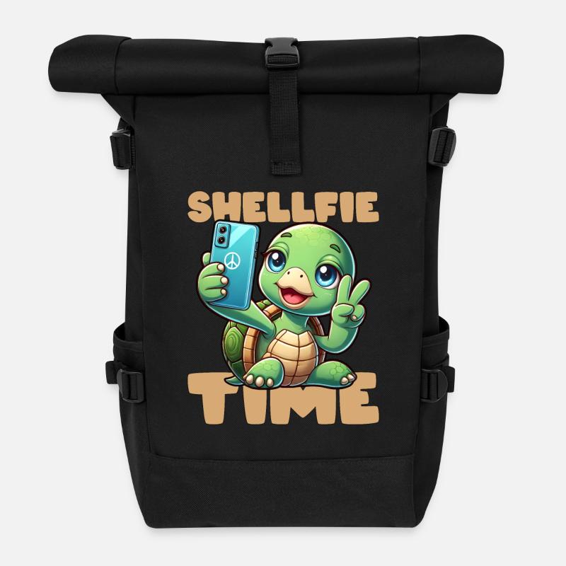 SHELLFIE TIME! - Roll Top Backpack - black