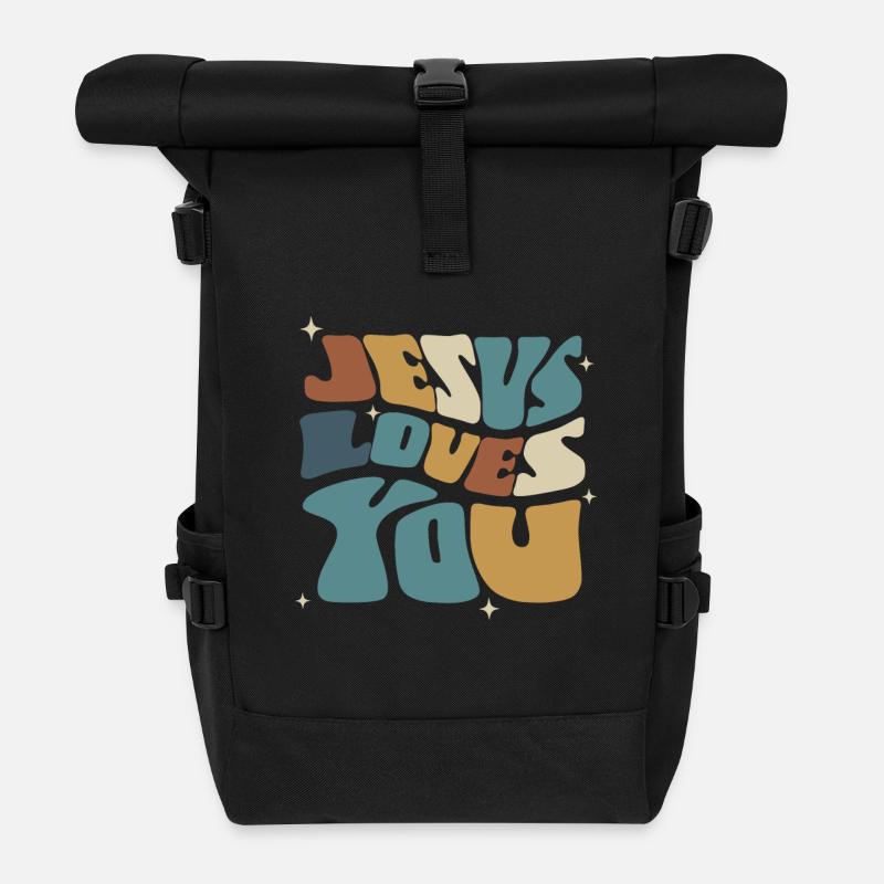 Jésus t’aime Message spirituel - Sac à dos roll top - noir