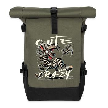 Cute but Crazy Zebra Comic Style Funny Motif - Roll Top Backpack - olive/black - Front