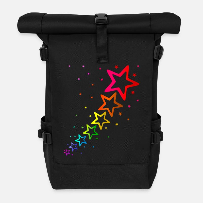 colorful stars rainbow colors - Roll Top Backpack - black