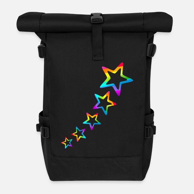 Étoile Étoiles Colorées Arc-en-ciel Dégradé - Sac à dos roll top - noir