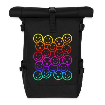 Colorful funny faces with rainbow gradient - Roll Top Backpack - black - Front