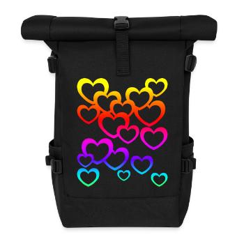 Colorful Hearts Gradient Rainbow Heart Icon - Roll Top Backpack - black - Front