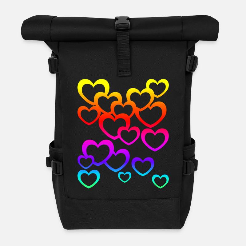 bunte Herzen Farbverlauf Regenbogen Herzsymbol - Rolltop Rucksack - Schwarz