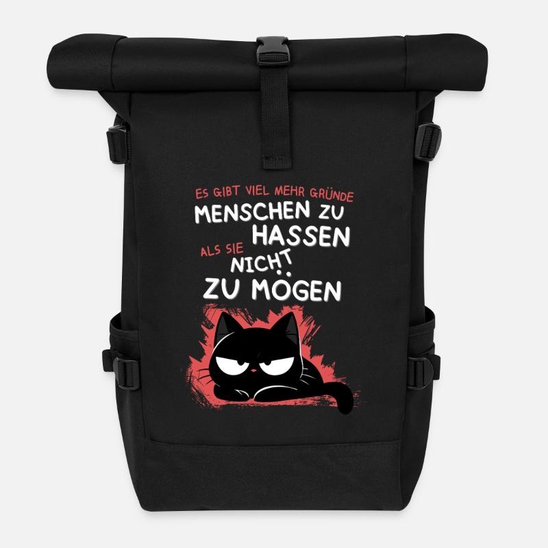 Schwarze Katze hasst Menschen – Zynisch & Lustig - Rolltop Rucksack - Schwarz