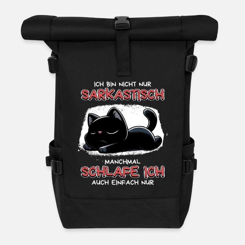 Schlafende schwarze Katze mit Sarkasmus-Vibe - Rolltop Rucksack - Schwarz