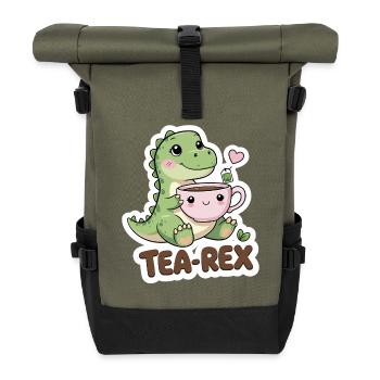 Tea-Rex – Sweet Dino with Teacup - Roll Top Backpack - olive/black - Front