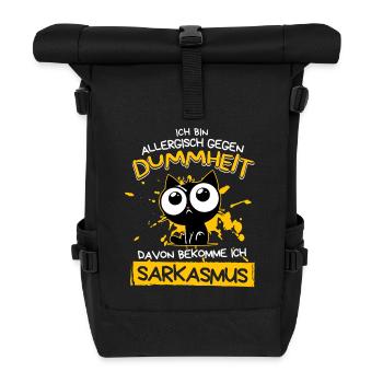 Allergisch gegen Dummheit – Sarkasmus Katze - Rolltop Rucksack - Schwarz - Vorne