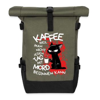 Kaffee kann Mord verhindern – Sarkastische Katze - Rolltop Rucksack - Olive/Schwarz - Vorne