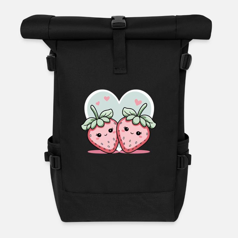 Süße Erdbeerliebe - Rolltop Rucksack - Schwarz