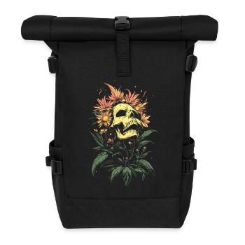 Flower Skull with Rampant Nature - Roll Top Backpack - black - Front