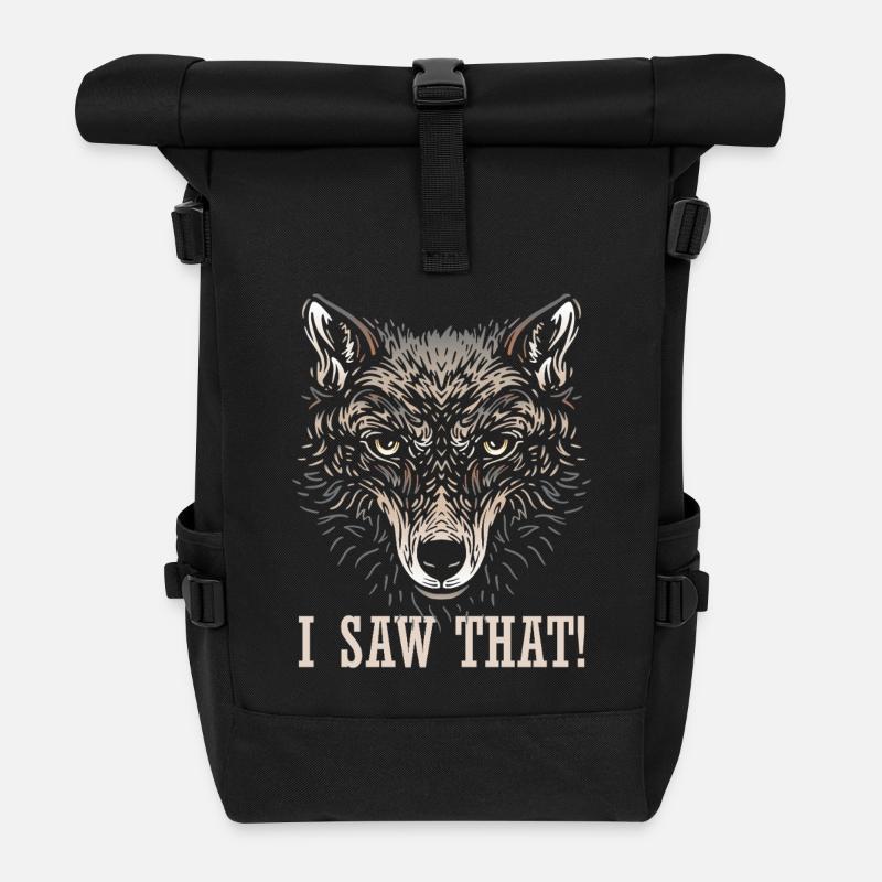 Wolf - I saw that - Roll Top Backpack - black
