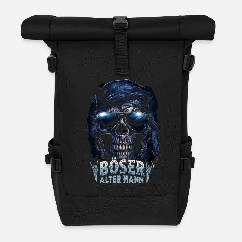 Böser alter Mann Totenkopf – Rocker Spruch Design - Rolltop Rucksack - Schwarz