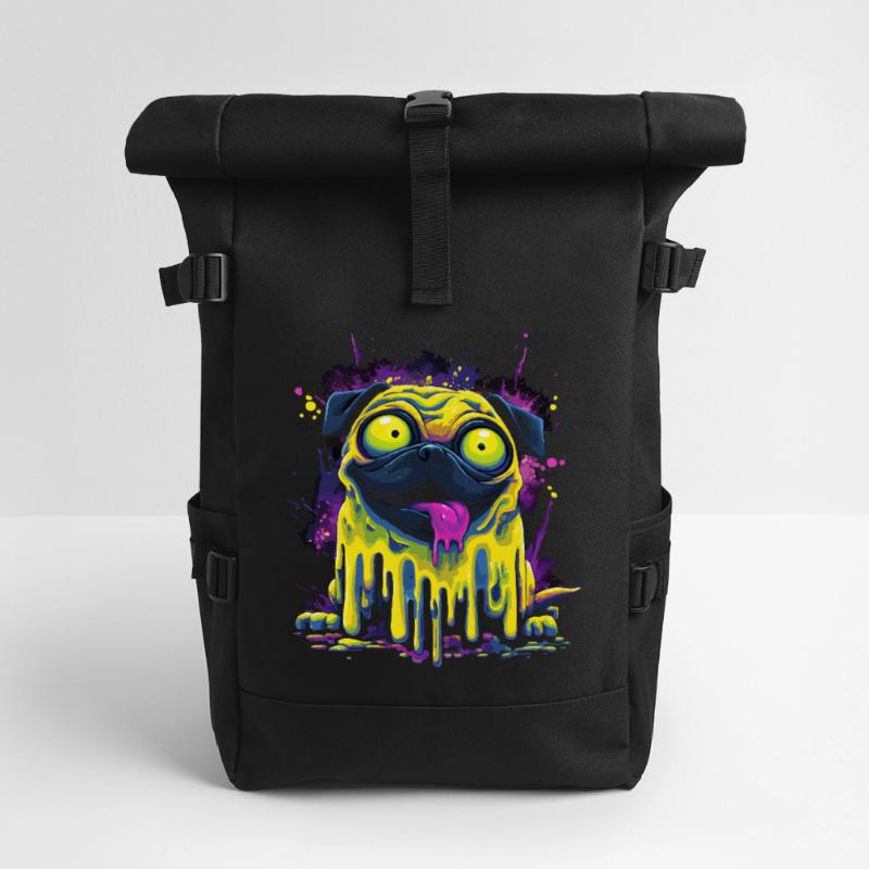 Trippy Psychedelischer Mops Bunter Graffiti Style Rolltop Rucksack