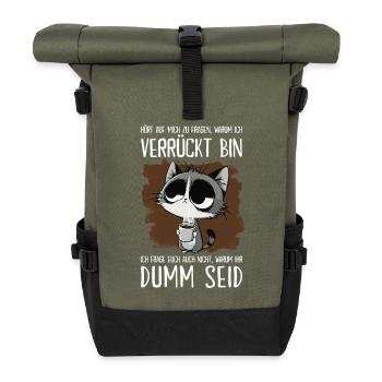 Sarkastischer Katzen Spruch für Morgenmuffel - Rolltop Rucksack - Olive/Schwarz - Vorne