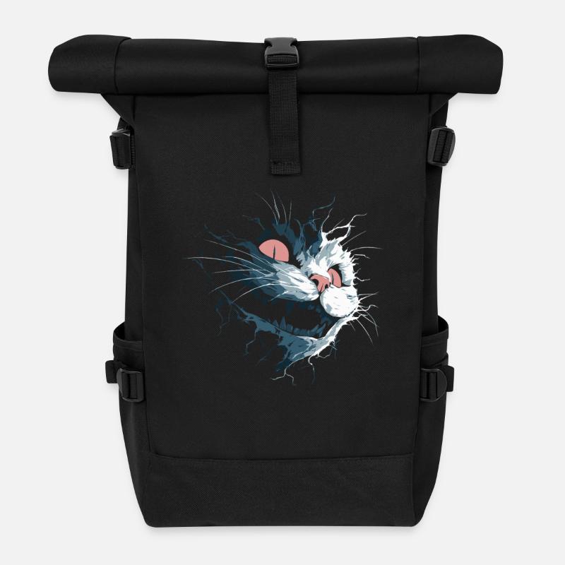 Chat déchiré du Cheshire - Regard de cauchemar sombre - Sac à dos roll top - noir