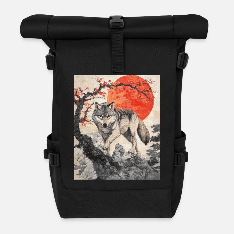Wolf Japan Mount Fuji Yama Japan Tempel Schrein - Rolltop Rucksack - Schwarz