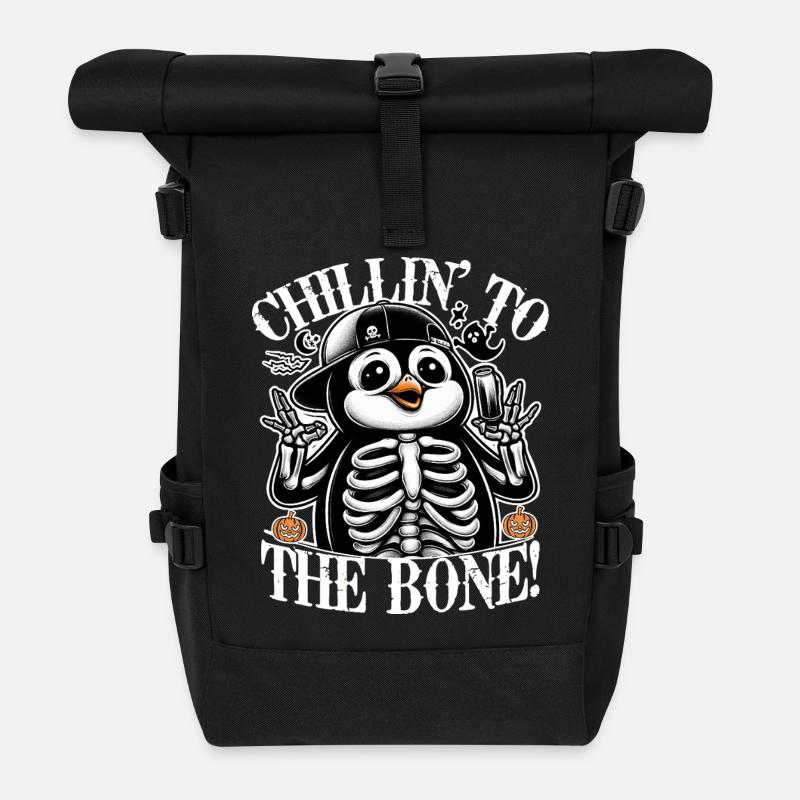 Skeleton Penguin Chilling Halloween Motif - Roll Top Backpack - black