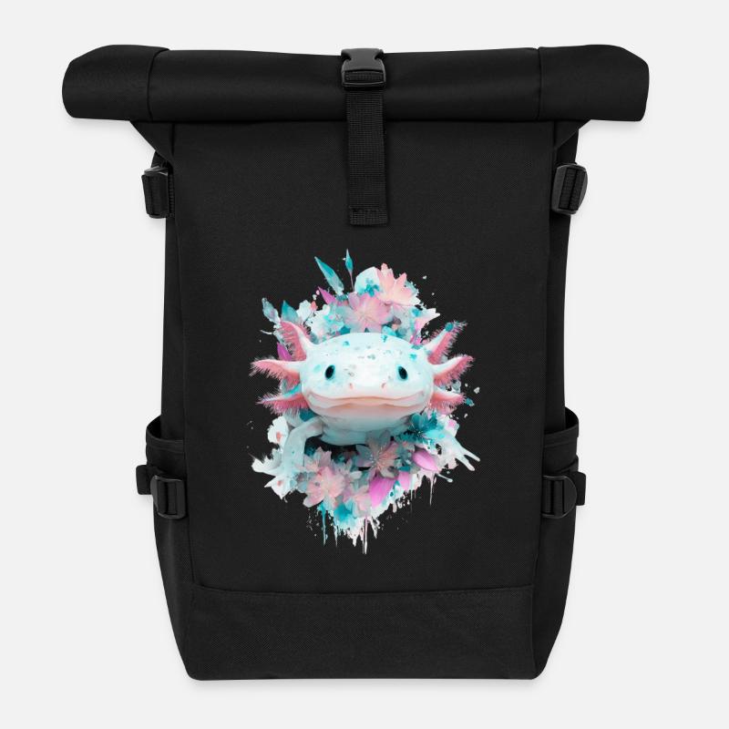 Pastell Axolotl Blumenzauber - Rolltop Rucksack - Schwarz