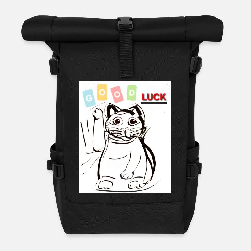 Winkekatze good luck  - Rolltop Rucksack - Schwarz