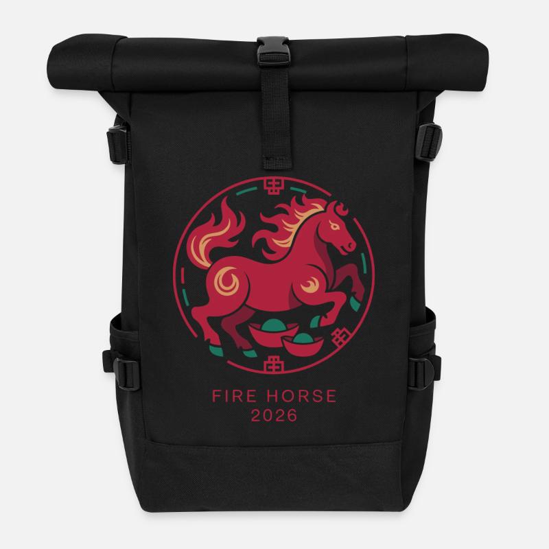 Fire Horse 2026 Emblem - Rolltop Rucksack - Schwarz