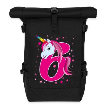 Einhorn,  6 Jahre alt, 6. Geburtstag, Kind - Rolltop Rucksack - Schwarz - Vorne