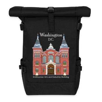 Washington DC., Handzeichnung Museum - Rolltop Rucksack - Schwarz - Vorne