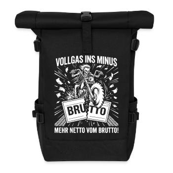 Full throttle into the red, motorcycle skeleton - Roll Top Backpack - black - Front
