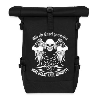Wie Ein Engel Gearbeitet Vom Staat Kahl Gerupft - Rolltop Rucksack - Schwarz - Vorne