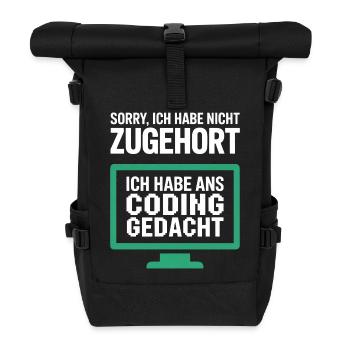 Gedanken statt Gehör am Pixelmonitor - Rolltop Rucksack - Schwarz - Vorne
