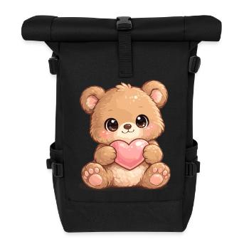 Cuddly Bear Heart Love - Roll Top Backpack - black - Front