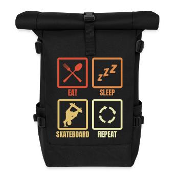 Essen Schlafen Skateboarden Wiederholen - Rolltop Rucksack - Schwarz - Vorne