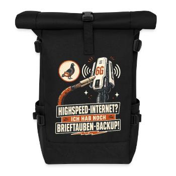 Brieftauben Backup Für Highspeed Internet. - Rolltop Rucksack - Schwarz - Vorne