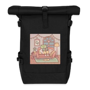 Grenouille mignonne lisant un livre dans une pièce confortable - Sac à dos roll top - noir - Devant