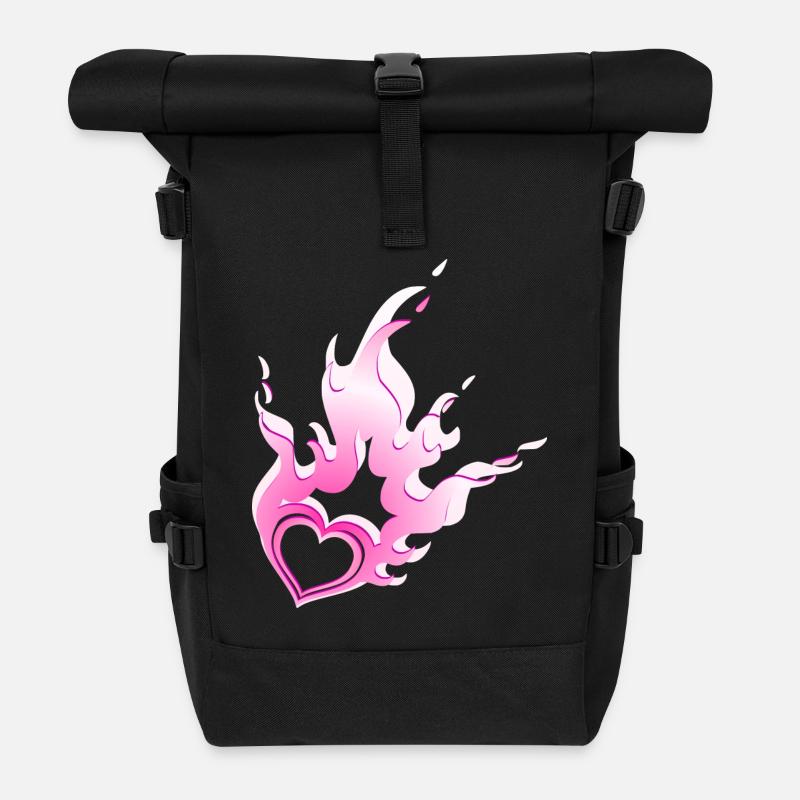 brennendes Herz - Rolltop Rucksack - Schwarz
