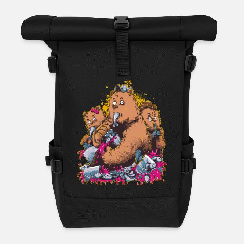 BEAR FAMILIY - Roll Top Backpack - black