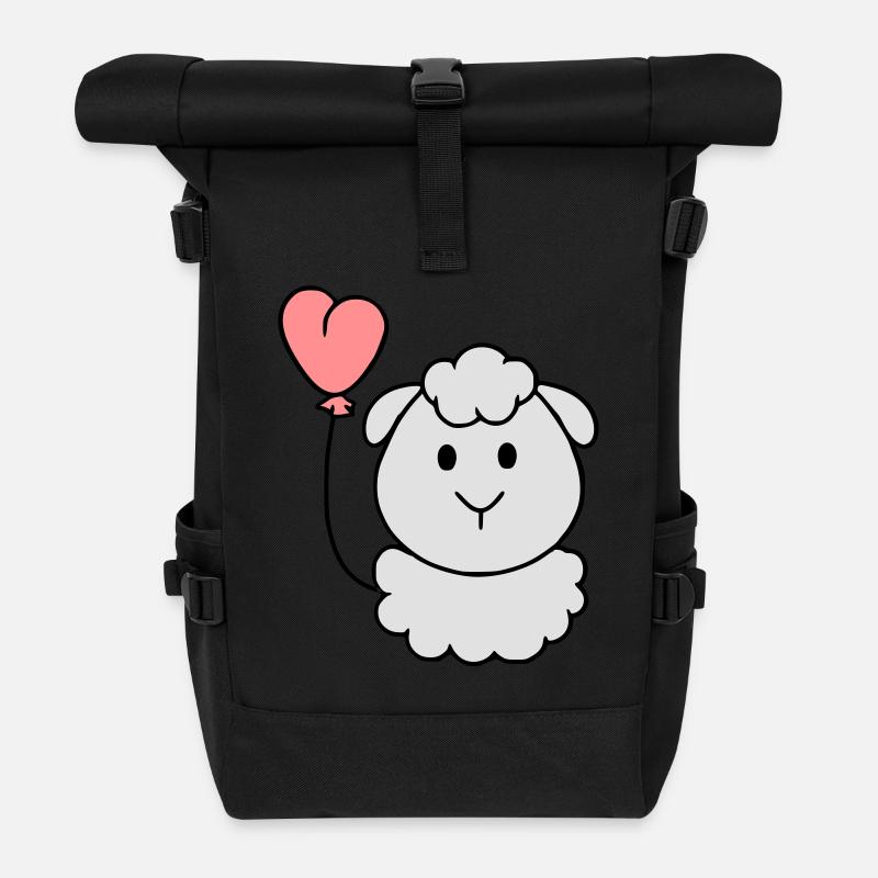 Sheep with heart balloon - Roll Top Backpack - black