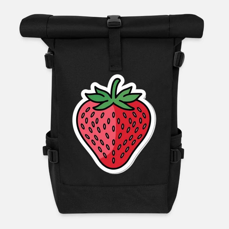 Erdbeere - Rolltop Rucksack - Schwarz