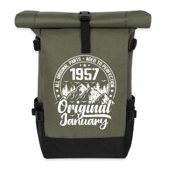 January 1957 Original 67 Year Old Birthday Gift - Roll Top Backpack - olive/black - Front
