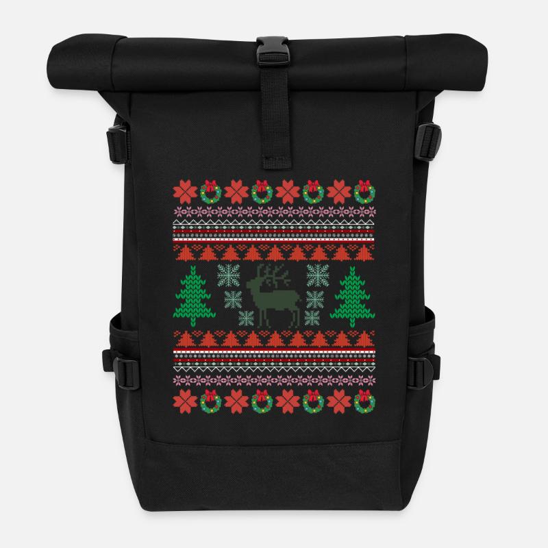 Retro Christmas Pattern 2 - Roll Top Backpack - black