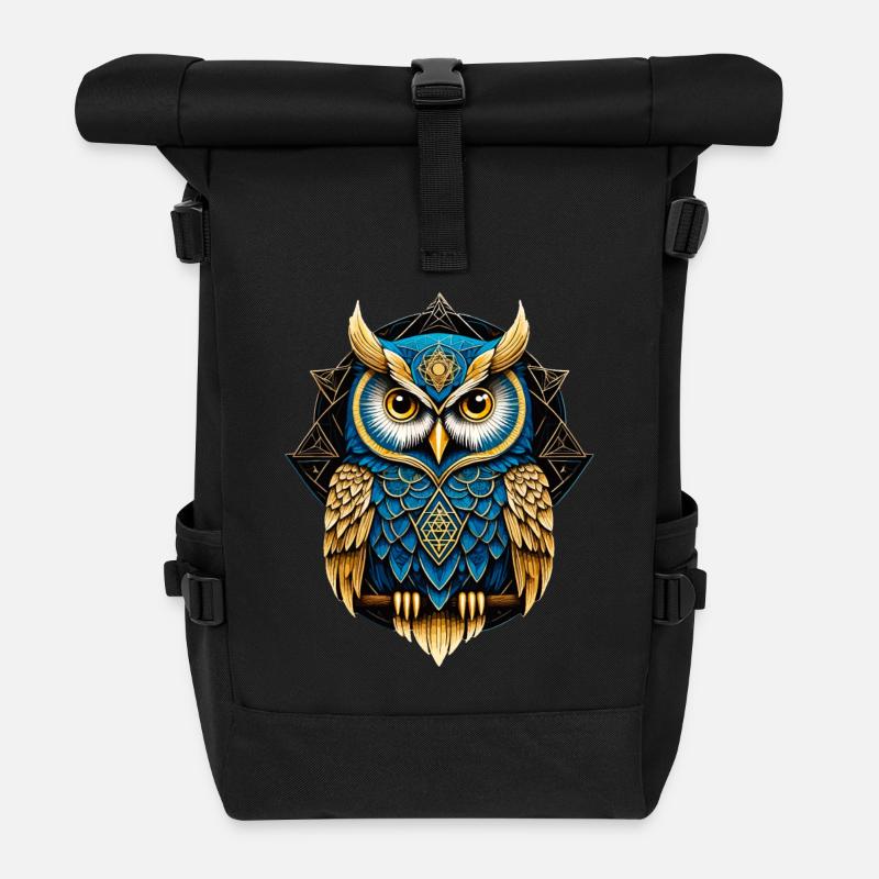 Eule Vogel Wächter Nacht Natur Mystisch Bunt Kunst - Rolltop Rucksack - Schwarz