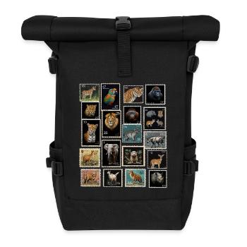Postage Stamps Animals of the World - Roll Top Backpack - black - Front