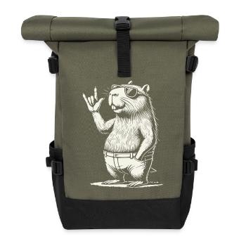 Funny Rock Music Capybara Concert Party - Roll Top Backpack - olive/black - Front